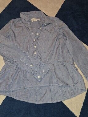 Trovata Blue and White Striped Button-Down Peplum Shirt